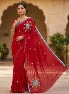 Beautiful Red Embroidered Saree