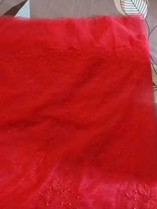 Vibrant Red Embroidered Saree