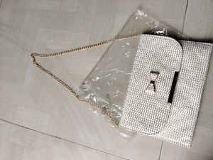 White &amp; Gold Clutch Bag