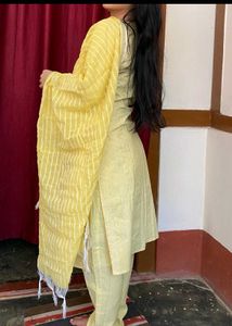 Yellow Cotton Kurta Set with Dupatta