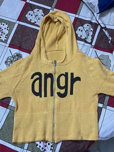 Yellow Zip-Up Hoodie with Graphic Print