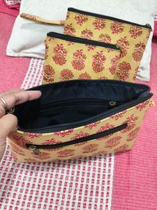 Set of 3 Floral Print Pouches