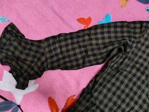 Green Checked Long Sleeve Top