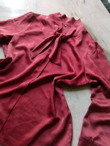 Chic Maroon Satin Top with Bow