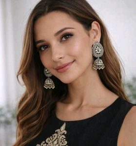 Oxidized Silver Jhumka Earrings