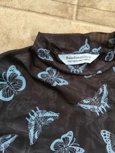Black Butterfly Mesh Long Sleeve Top