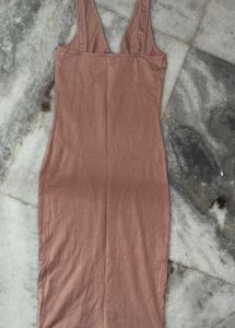 Nude V-Neck Midi Dress