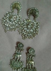 Oxidized Silver Jhumka Earrings Set