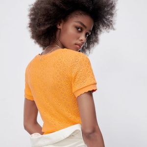 ZARA Crochet Orange Top Short Sleeve