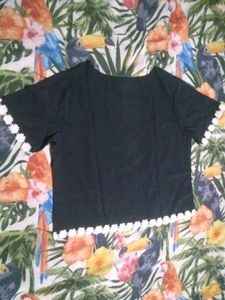 Chic Black Top with White Lace Trim