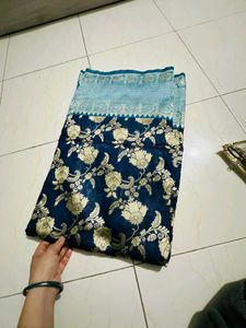 Elegant Blue Banarasi Saree With Stiched Blouse