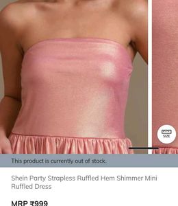 XS size Pink Ruffled Strapless Mini Dress
