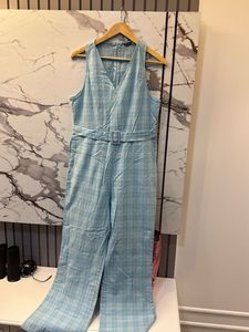 Light Blue Plaid Jumpsuit, Bust- 36/38