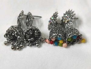 Jhumka Earrings Set - Oxidized Silver