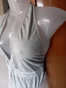 Grey Plunging Neck Bodysuit