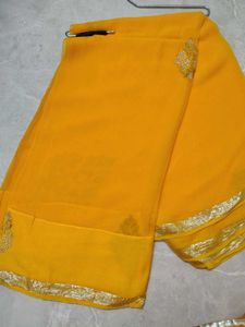 yellow pure chiffon saree
