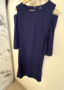 Sparkly Cold Shoulder Navy Blue Dress