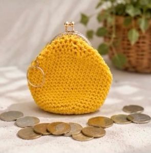 Handmade Yellow chrochet coin clutch