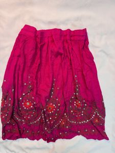 Pink Embroidered Boho Skirt