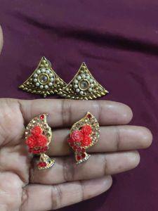 Elegant Pearl and Red Rose Earrings