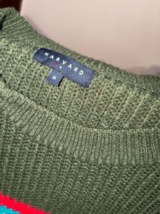 Olive Green Striped Knit Sweater