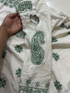 white green chikankari long kurti