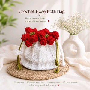 Handmade Crochet Rose Potli Bag