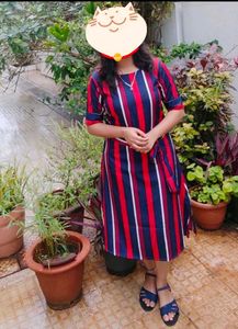 Chic Striped Midi Dress with Belt
