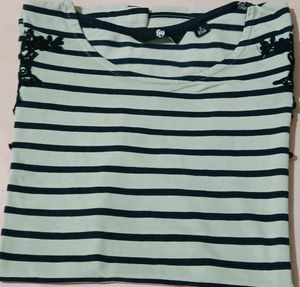 Striped T-Shirt with Lace Detail