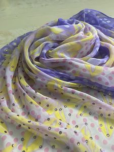Purple N Yellow Chiffon Stole Wid One Side Diamond