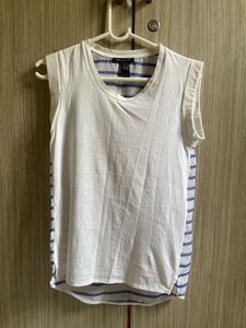White Sleeveless Top with Striped Accents