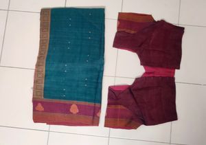 Teal & Maroon Saree with Blouse