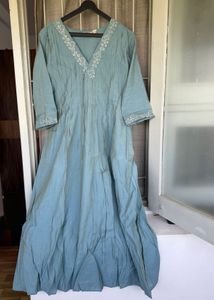 Elegant Embroidered Teal Gown