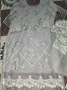 Elegant Grey Embroidered Kurta Set