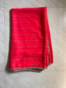 Elegant Red Striped Saree ❤️✨