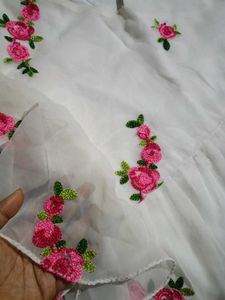 White Kurta with Pink Floral Embroidery