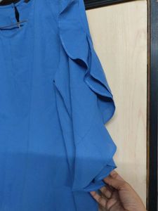 Stylish Blue Ruffled Sleeve Top