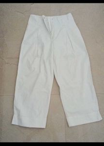 Cream Wide Leg Cropped Pants