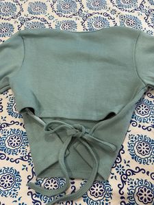 Korean Mint Green Ribbed Crop Top
