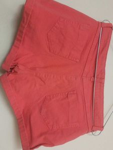 coral denim shorts by ginger