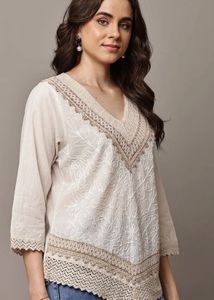 Boho Embroidered Cotton Kurta Top