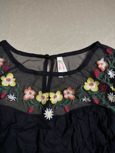Embroidered Black Mesh Dress