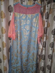 Stylish Blue Kurta with Pink Sleeves