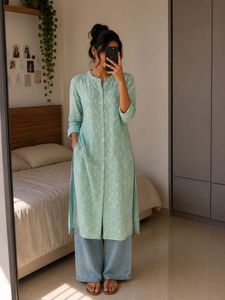 OFFER❗️❗️Sea Green Embroidered Kurta