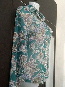Sheer Paisley Print Button-Up Blouse
