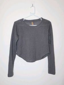 Grey Waffle Knit Cropped Top
