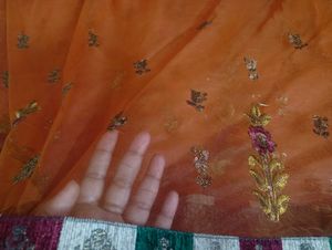 Orange Embroidered Net Saree no blouse
