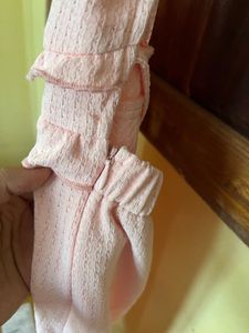 Pink Ruffle Trim Midi Dress