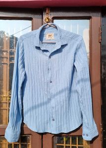 Blue Textured Casual Shirt from Campus sutra