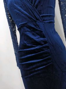 Elegant Navy Velvet Lace Dress